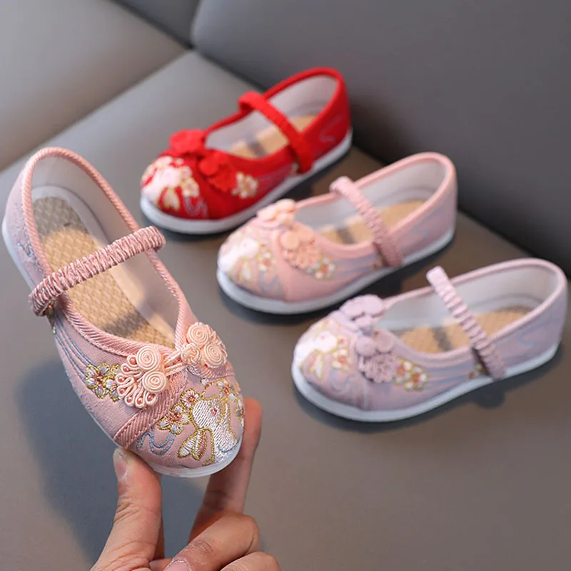 New Girls Flats Shoes Embroidery Cloth Kids Shoes For Girl Baby Girl Loafers Chinese Style Festival Party Princess Shoes CSH1436