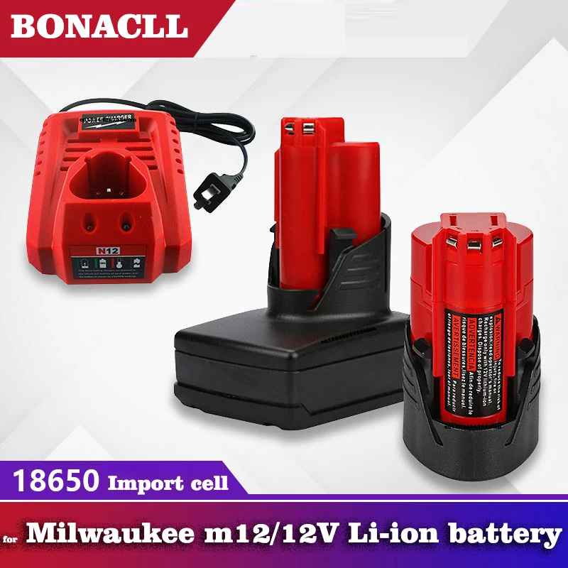 para Bateria de Lítio Milwaukee M12 Carregável 48112410 48-11-2420 48-11-2411 48-11-2401 48-11-2402 M-12 Ferramentas sem Fio 12v