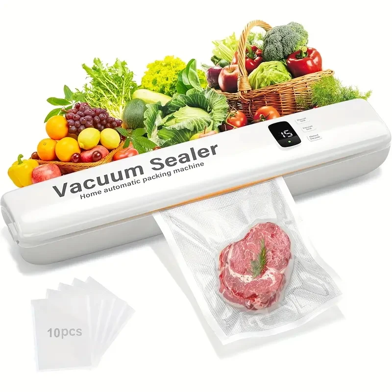 Bags Saver Sealer Vacuum LED Machine, 10 Food Includes Upgraded Compact Multi-Fu Design, Display, Vacuum - 3-in-1 Automatic With 1