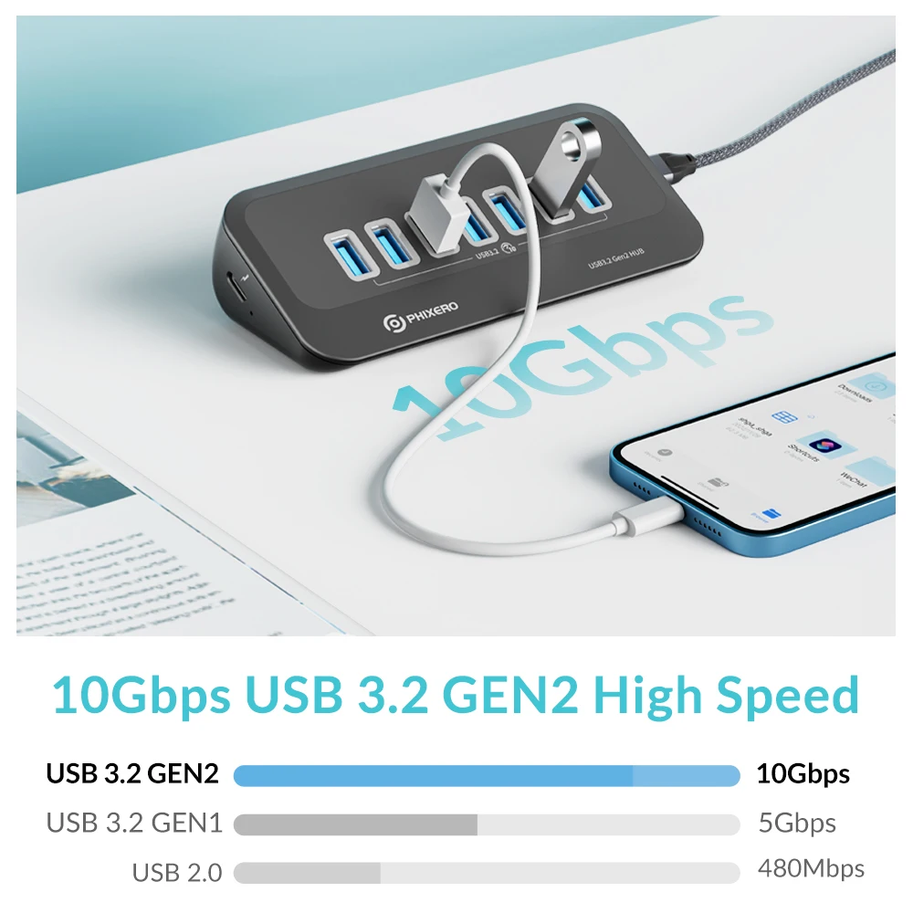 PHIXERO USB 3.2 Docking Station Hub Type C 10Gbps Splitter Switch Dock Multi Port Socket USB-A Gen2 for Surface Mac Laptop 3.0 3