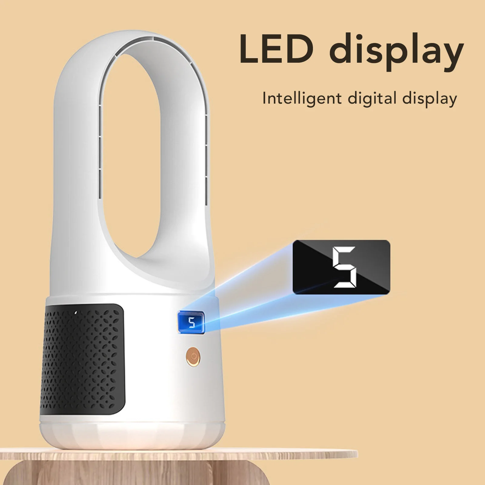 Portable Bladeless Desk Fan with Adjustable Speeds and Power Display