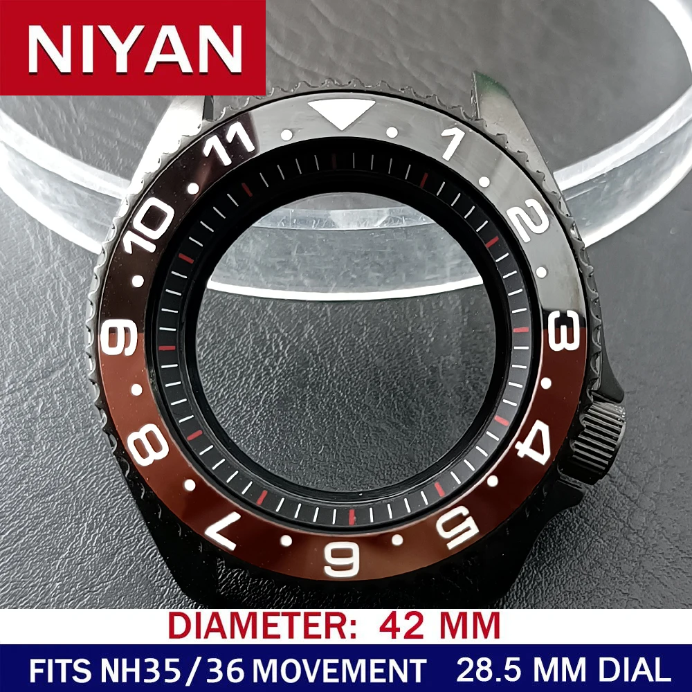 High-Quality 42mm Men's Steel Black Watch Case with Sapphire Glass and 22mm Band