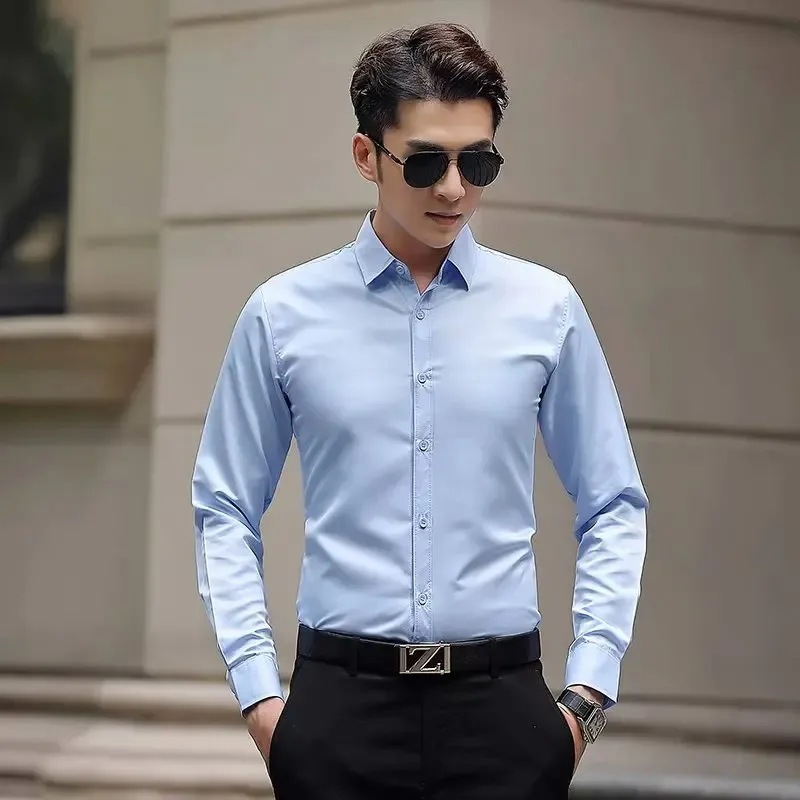 White Shirt Men's Long-sleeved Slim-fit Non-ironing Solid Color Professional Business Dress Short-sleeved High-end Suit Shirt's