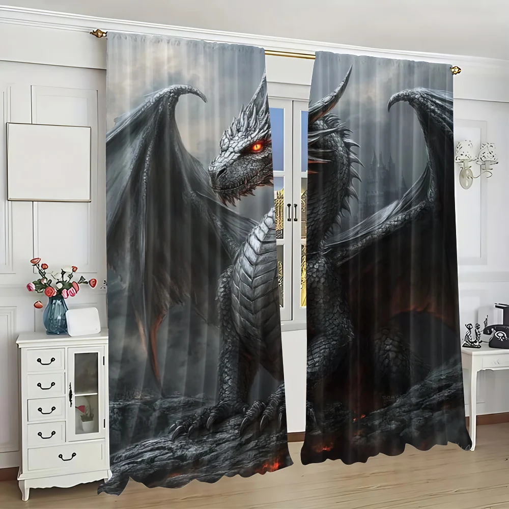 2pc,  Curtains Dragon pattern Versatile 100% Polyester,Without Electricity Holiday Decorations Applies to Seasonal Decorations 2