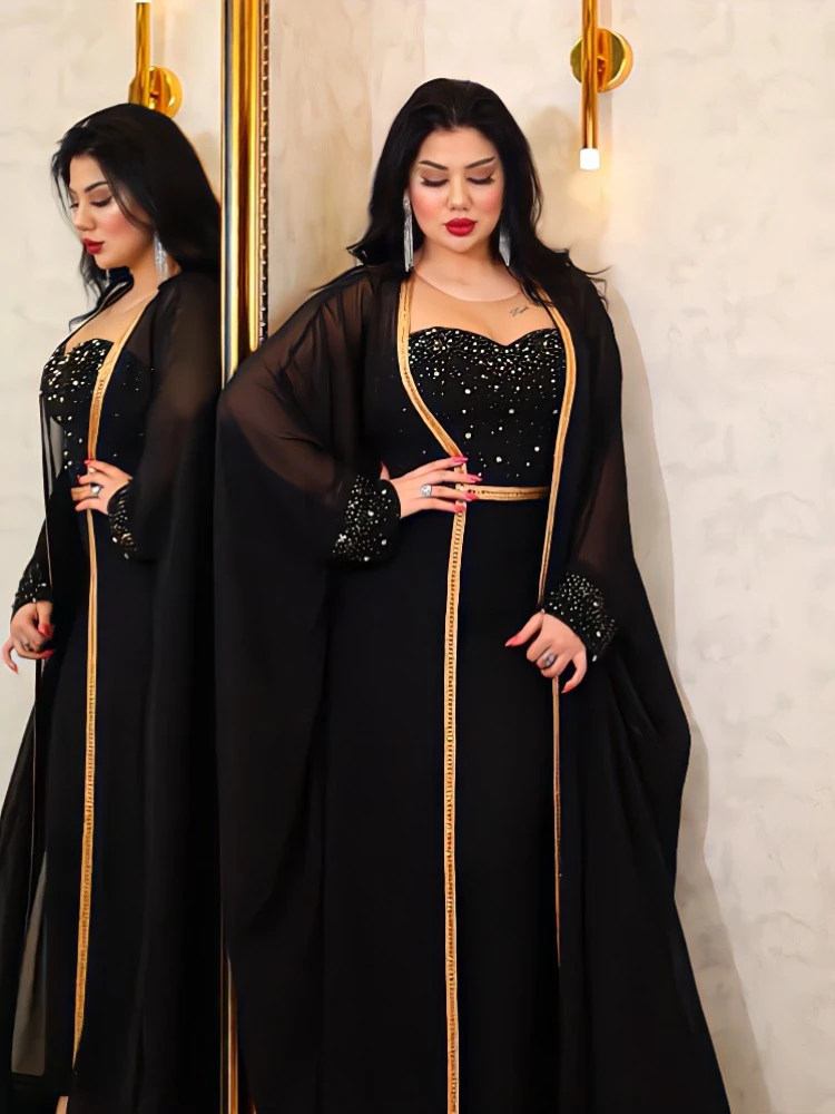 Elegant Middle East Muslim Sets Women Arabic Dubai Kimono Abaya Dress Islamic Party Jalabiya Turkey Dresses Moroccan Caftan Robe