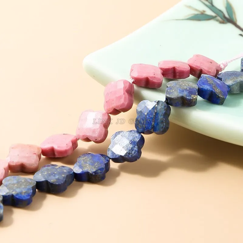 

Natural Stone Faceted Four-Leaf Clover Bead Lapis Lazuli Turquoise Jasper For Jewelry Making Diy Bracelet Necklace Accessory
