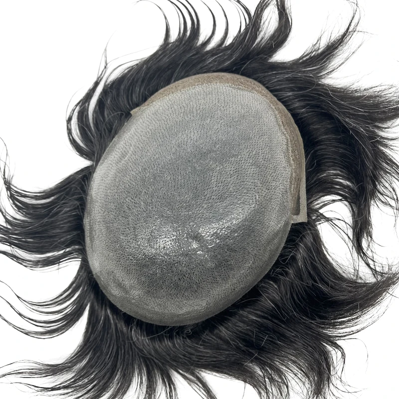 Ready Stock BIO Base Pu Skin With Swiss Lace Front Human Hair Men Toupee For Quick Delivery