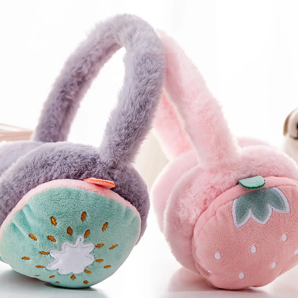 Cute Cartoon Fruit Girls Winter Warm Ear Muffs  Fluffy Fold Burger Shape Headphone Earmuffs Soft Cashmere Warmer Fake Fur Earlap