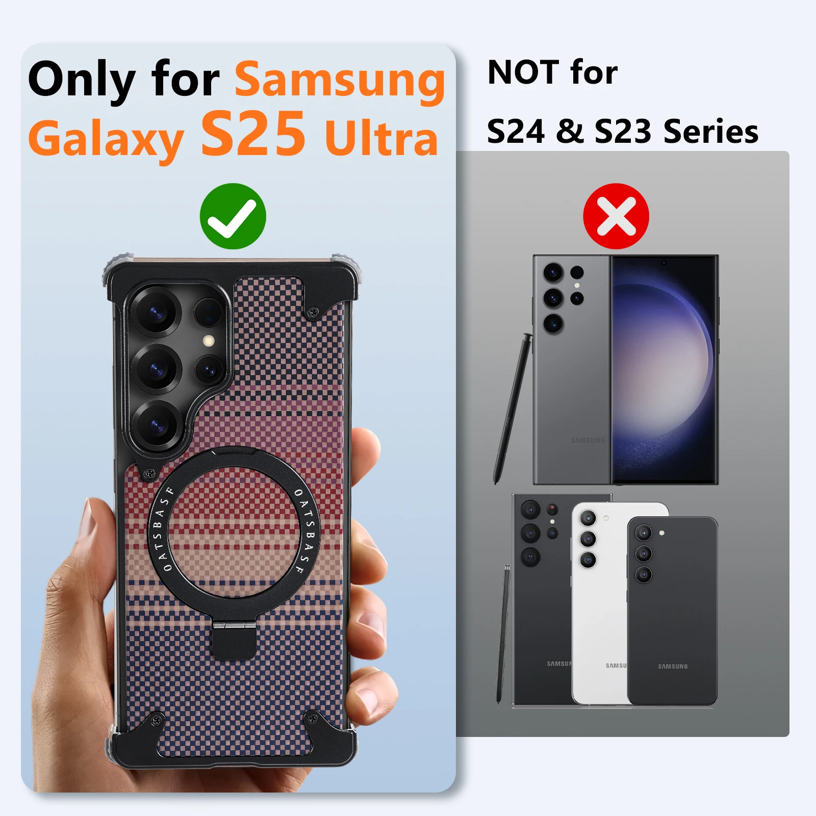 Eary for Samsung Galaxy S25 Ultra Phone Case With Stand Magnetic Kevlar Fiber Texture Cover Metal Frame Shockproof Bumper Shell