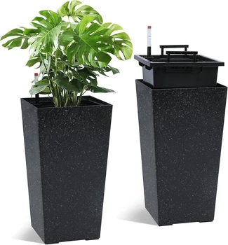 Rectangular Planters Set of 2, Large Plant Pots with Drainage Holes＆Water Level Monitor for Outdoor Indoor Patio Porch Rooms 1