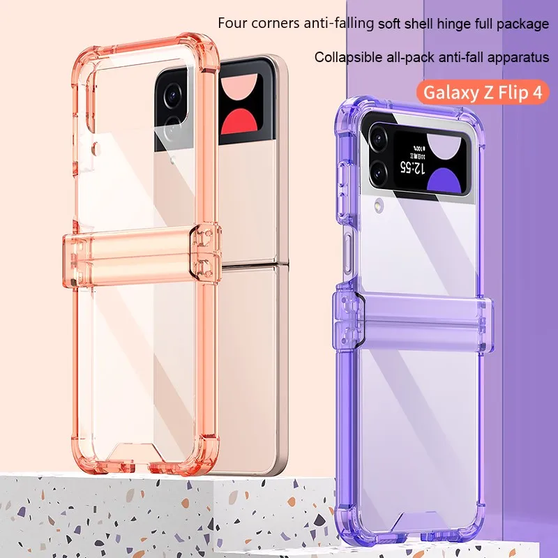 Hinge Protection Transparent Phone Case for Samsung Galaxy Z Flip 4 5G Flip4 ZFlip4 Four Corners Anti-fall Clear Sfot Back Cover