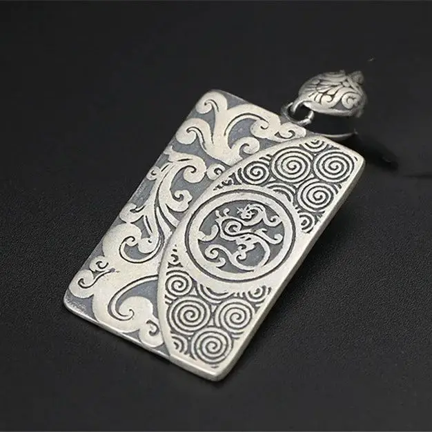 

925 Sterling Silver Chinese Feng Shui Blessing Safe Trip Wherever You Go Swirl Tag Pendant