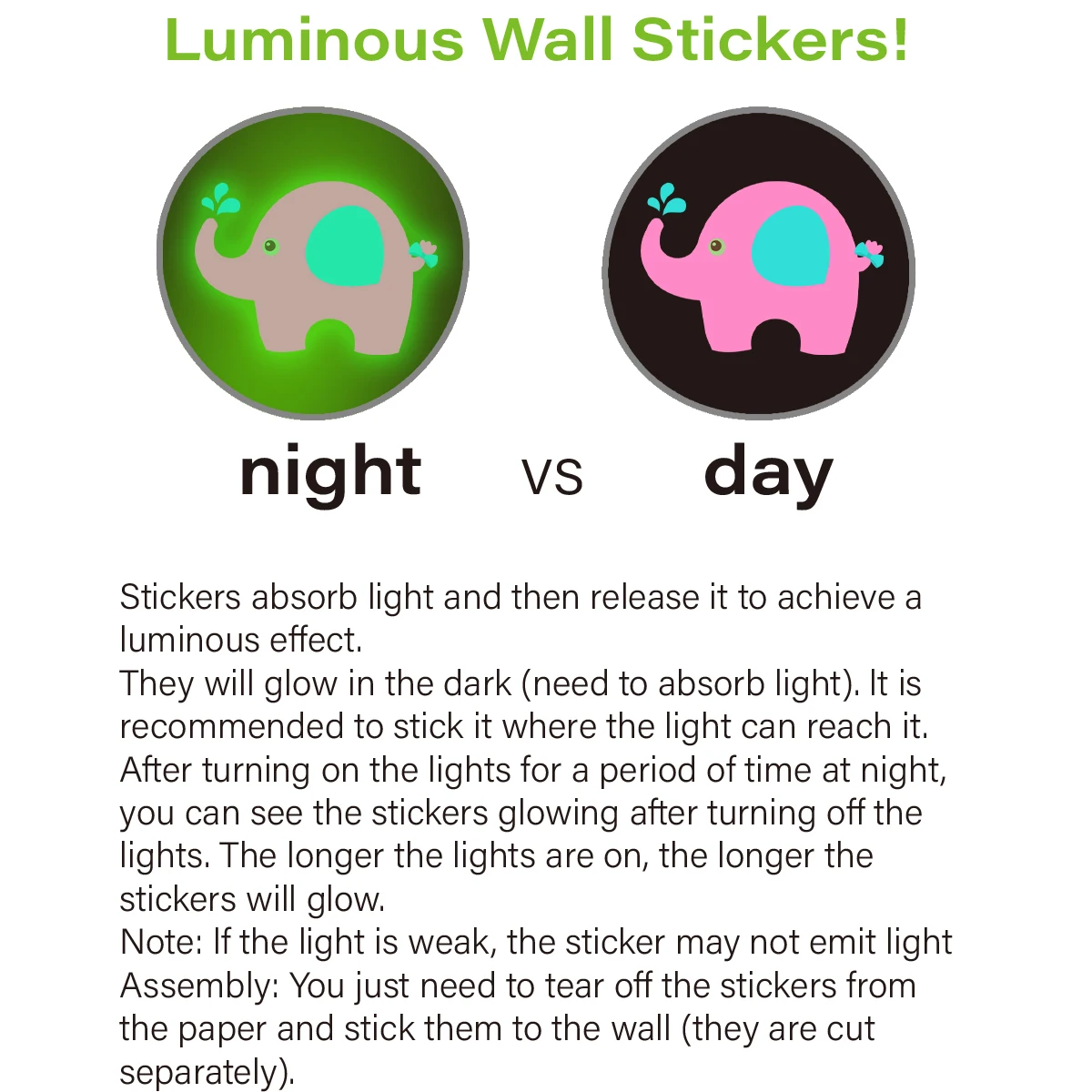 1pcs cartoon animal pink elephant pattern glow-in-the-dark switch stickers, can be peeled and pasted indoor decoration stickers
