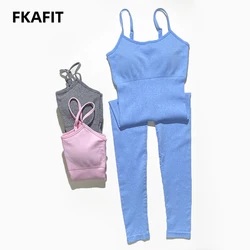 Seamless Yoga Jumpsuit Women Spaghetti Strap Leisure Workout Gym Leggings Padded Bra One-piece Bodysuits