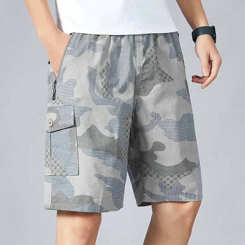 Men's Camo Shorts Elastic Waistband Casual Cargo Shorts Hiking Running Male Clothes Athletic Plus Size Y2K Knee Short Pants 2