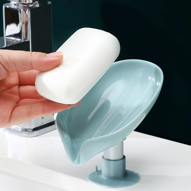 Leaf Shape soap holder Drain Soap Box Holder Bathroom Shower sponge Storage Tray Creative Sucker Bathroom Storage