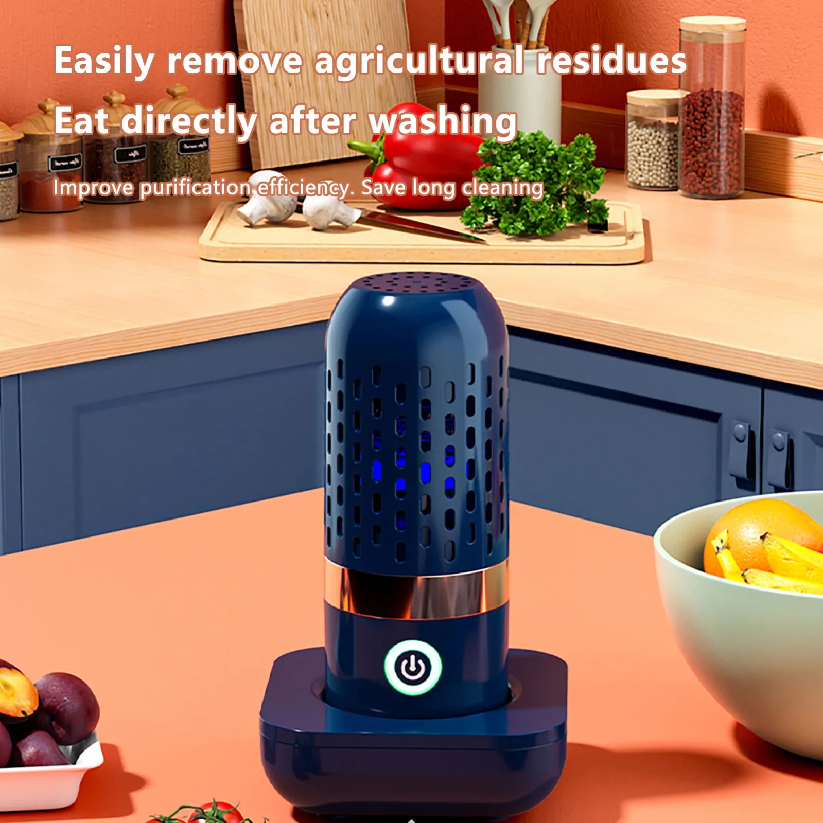 1PC Blue Portable Fruit and Vegetable Cleaner Wireless Vegetable Purifier  Fruit Cleaning Machine Automatic Household Water Food,Fruit and Vegetable  Washing Machine, Mini Food Purifier Portable Fruit Vegetable Washing Machine  Wireless Food Purifier