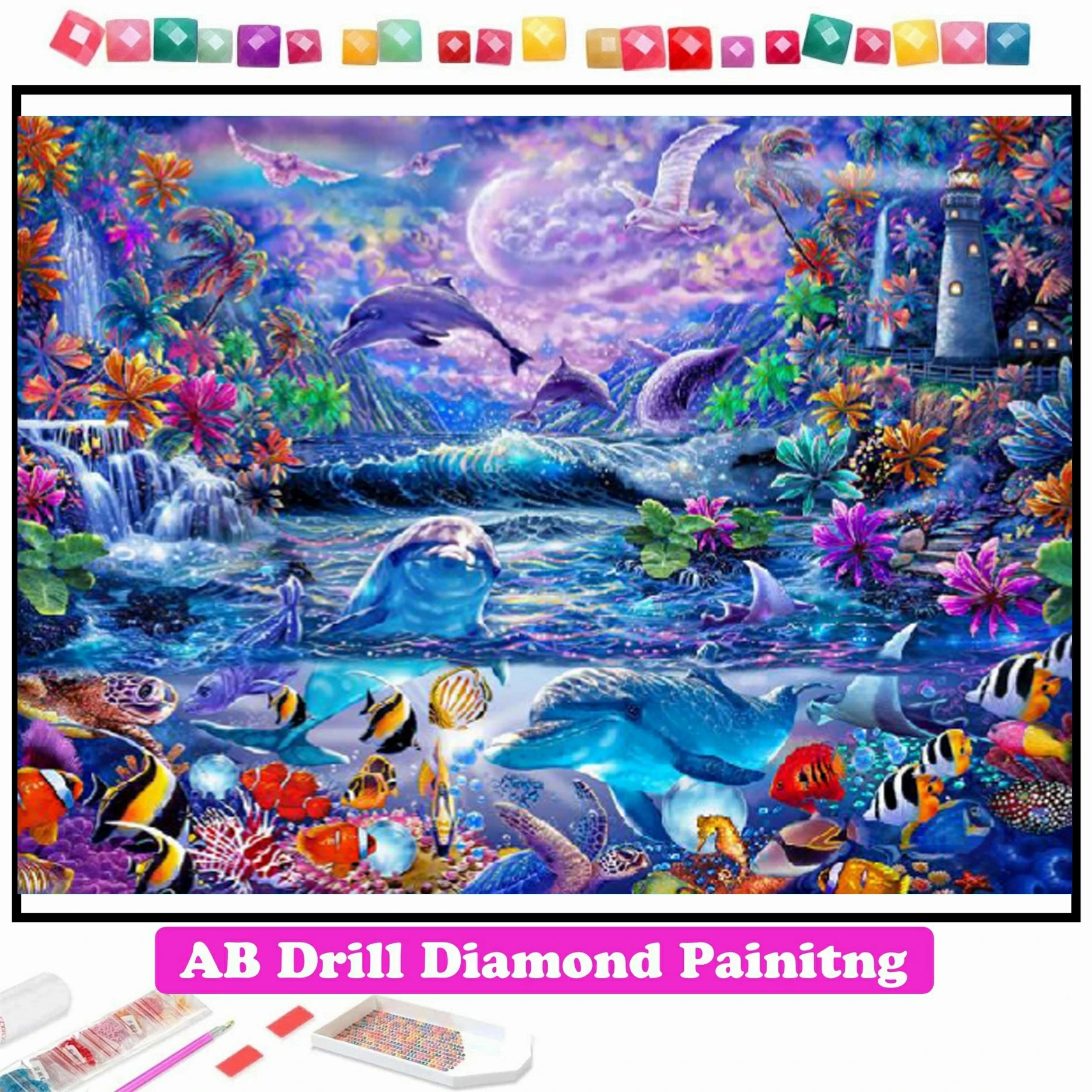 Diamond Painting AB Drill Sea Home Animals Dolphin Wall Decor 5D DIY