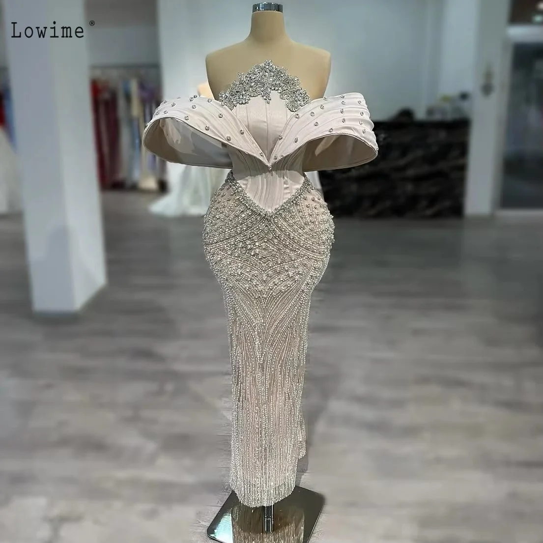 Big Bow Evening Dress Crystals Mermaid Saudi Arabic Formal Party Dress Holiday Dresses Custom Beaded Wedding Gowns 2