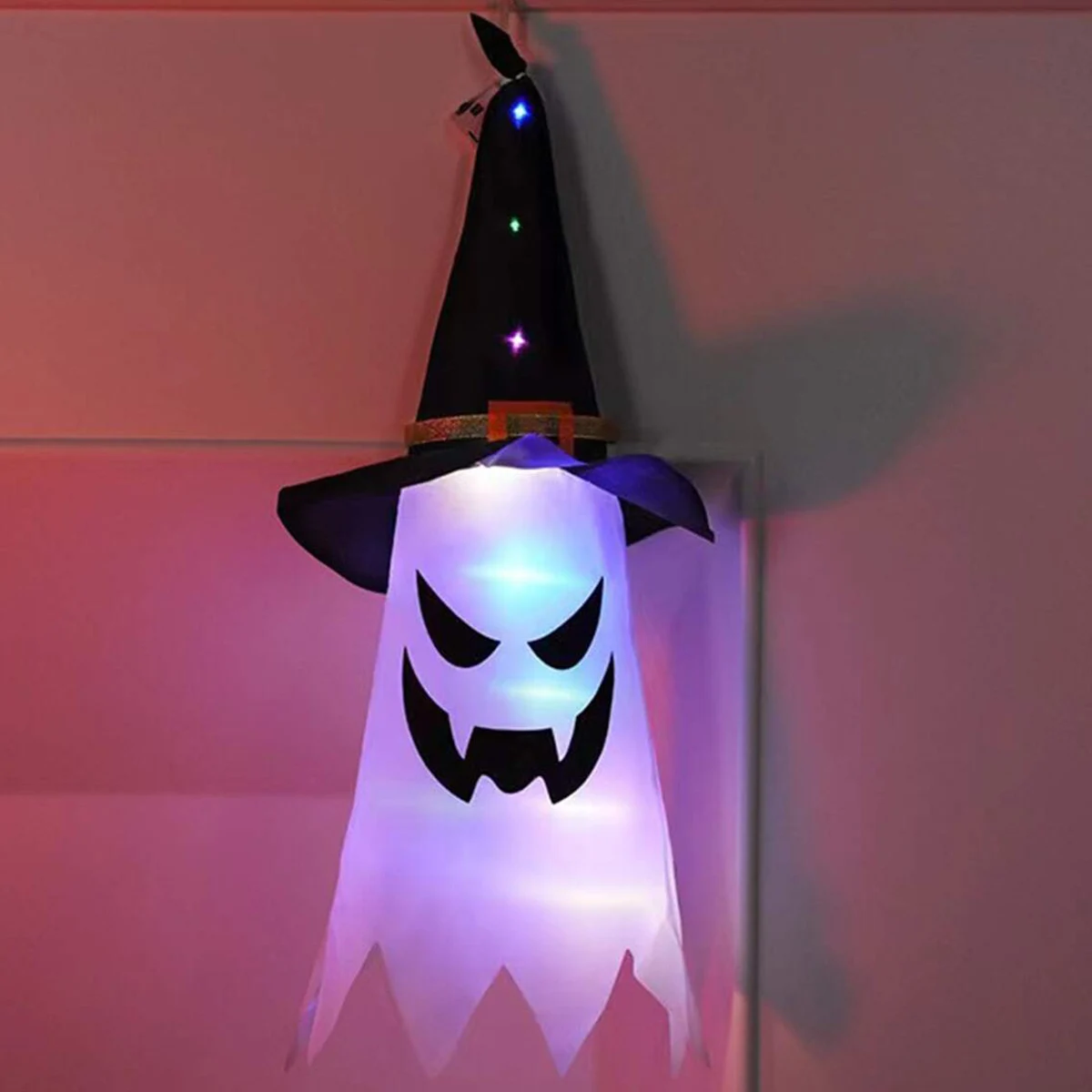 Fantôme Lumineux Halloween à Suspendre 45.7 Cm - Avec Chapeau De Sorcière - Pour Jardin, Arbre, Cour - Décoration Extérieure