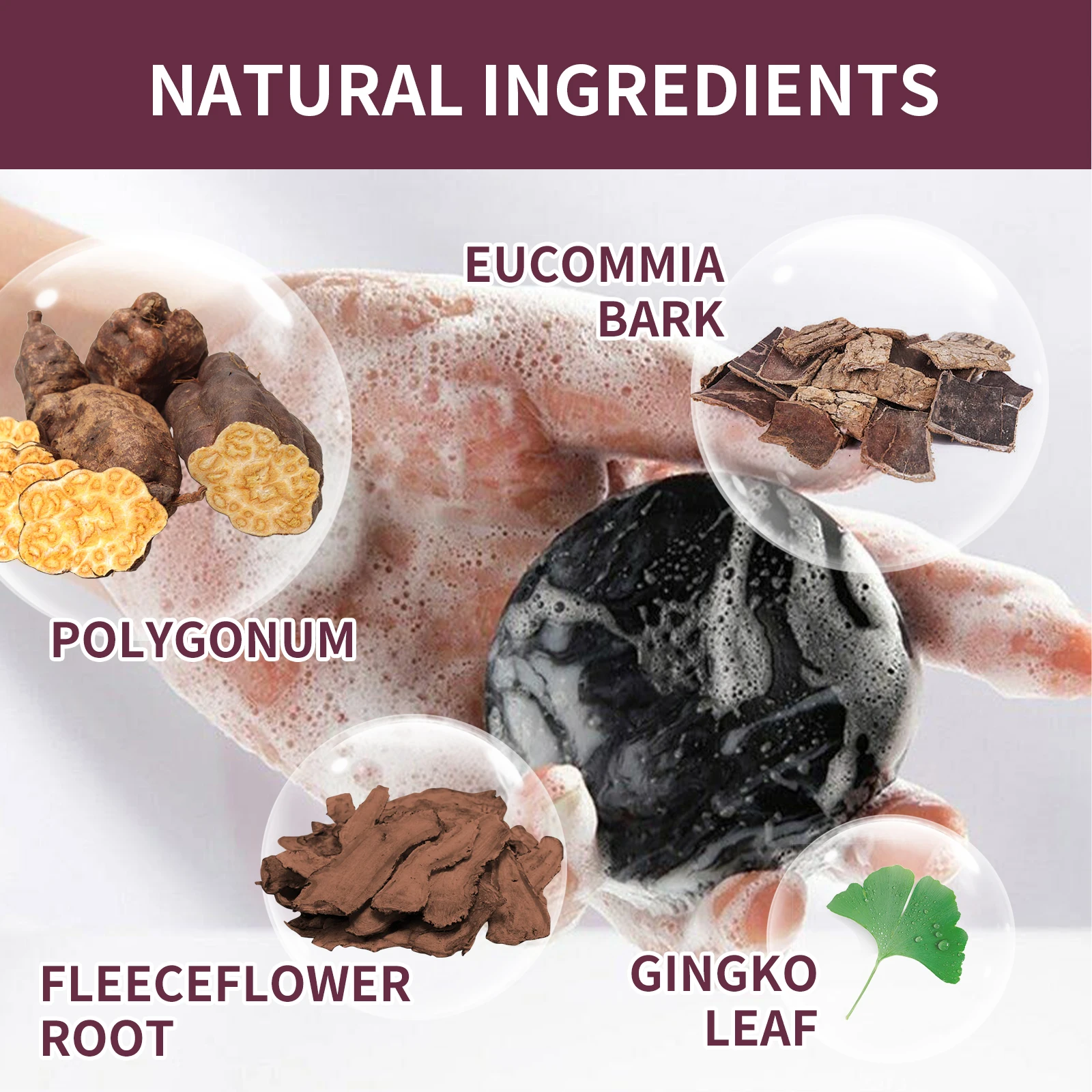 Polygonum Multiflorum Shampoo Soap Remove Dandruff Reduct Hair Loss Restore Natural Black Hair Strengthen Hair Roots Hair Care 6