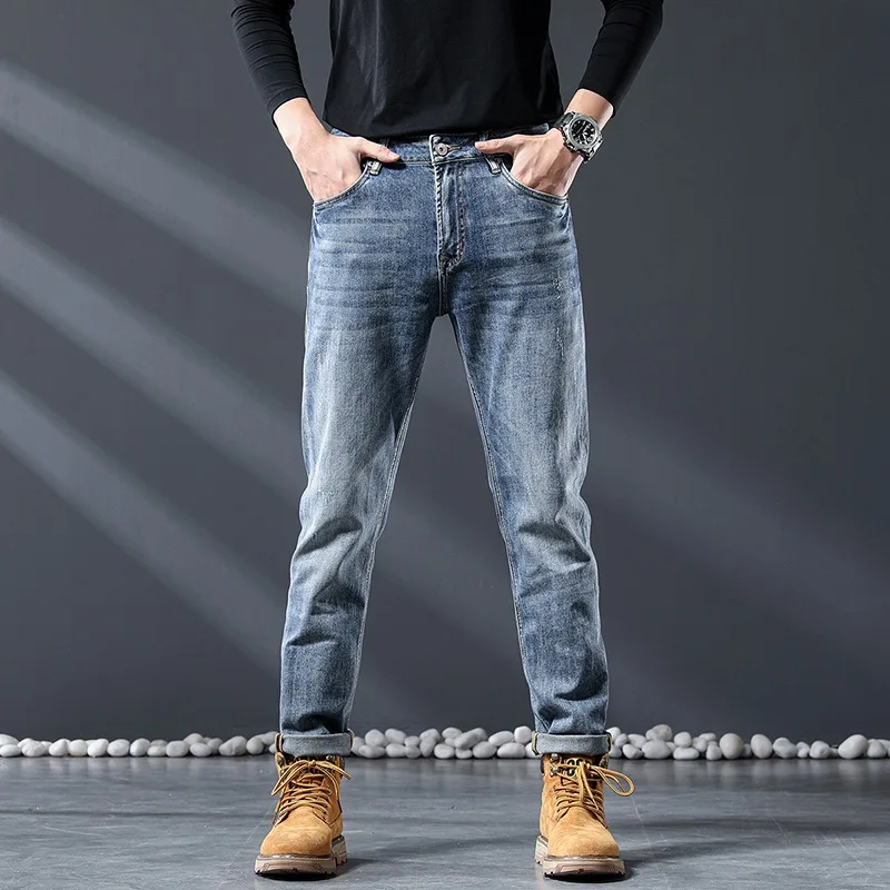 New Business large size Men's Jeans Casual Straight Stretch Fashion Classic Blue Work Denim Trousers Male Brand Clothing 28-48