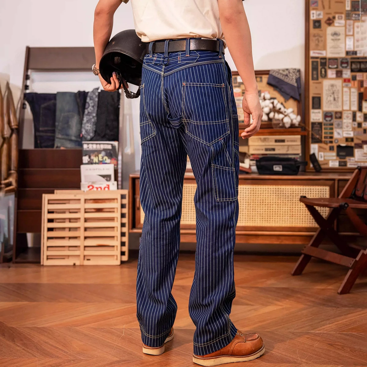 RRL wabash stripe denimワークパンツ　超入手困難 Vintage Men Wabash Stripe Jeans Work Denim Pants Railway