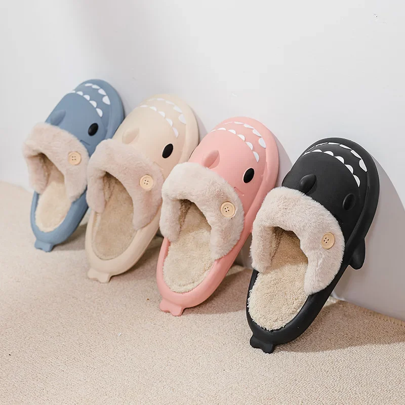 Winter Adult Indoor Shark Slippers Kids Cute Animal Sandals Women Stuffed Warm Plush Indoor Velvet Soft Cartoon Floor Flip Flops 3