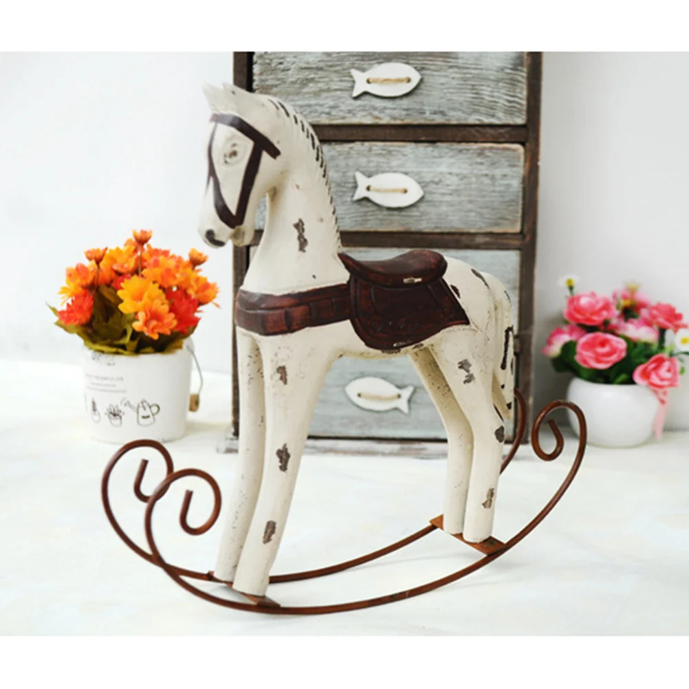 

Nordic Shaking Wavering Wooden Horse Retro Horse Innovative Home Furnishing Decoration Desktop Ornaments Prop(Milk White)