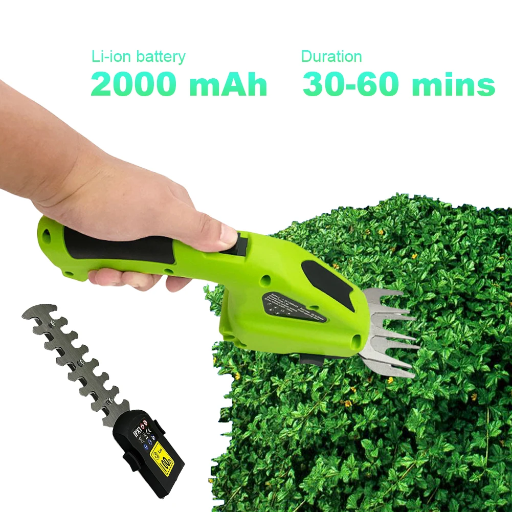 2 in 1 Cordless Electric Hedge Trimmer 7.2V Cordless Grass Shear Garden Pruning Shears Lawn Hedge Cordless Fence Scissors Weeder 2
