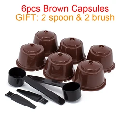 6-Pack Refillable Coffee Capsules with Spoon and Brush (6pcs brown capsules)