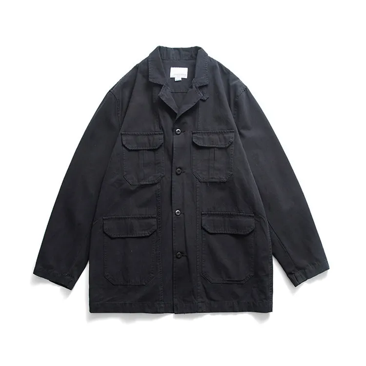 Autumn Men's Jacket Solid Basic Multi-pocket Retro Day Fashion Workwear Cityboy Jacket Men