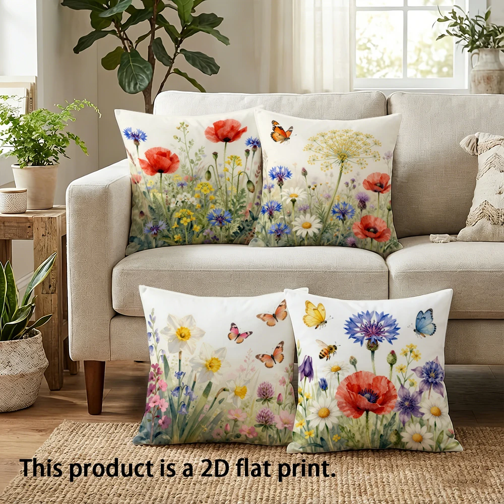 1/4pcs Floral Print Pillowcases with Butterflies and Bees Sofa cushion cover home bedroom room decoration 2