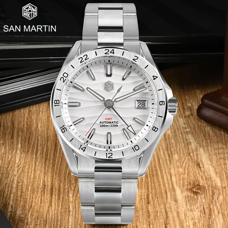 

San Martin 39mm Luxury Men Busines Sapphire GMT Dive Clock NH34 Automatic Mechanical Watch Date Windows Waterproof 100m Luminous