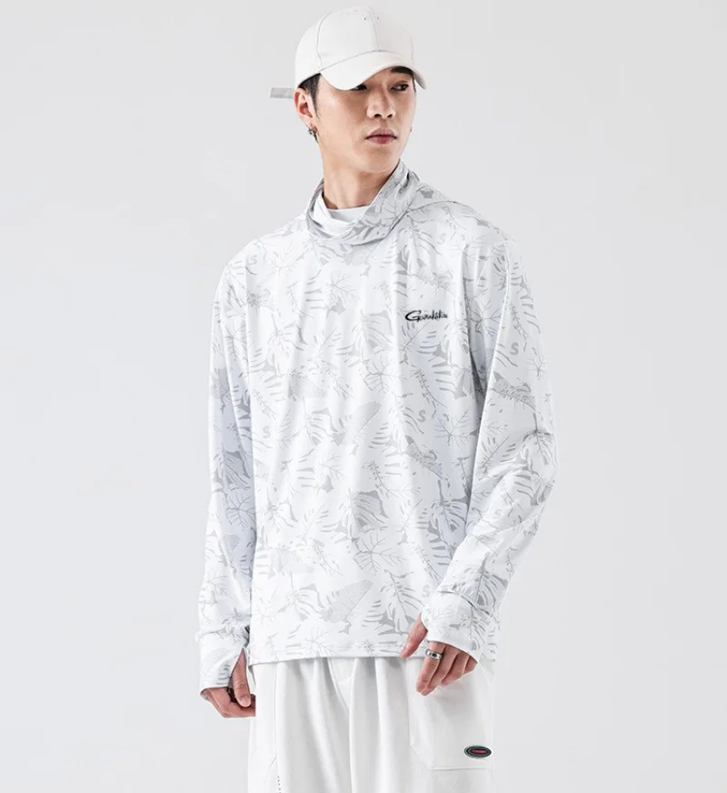 GAMAKATSU Fishing Hoodie Men Summer Thin Ice Silk Breathable Magic Headband Covering Face and Sun Protection Clothing