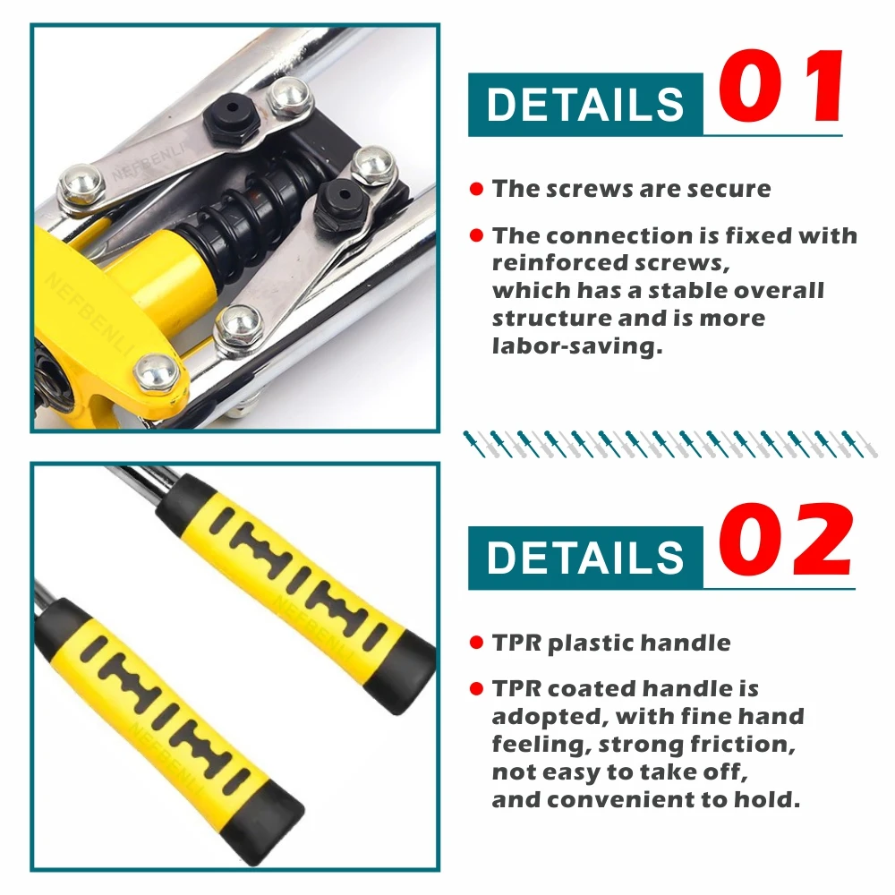 Rivet Gun Household Manual Riveter Double DIY Tool Professional Grade Double-Handle Labor-Saving Pull Blind Rivet Gun