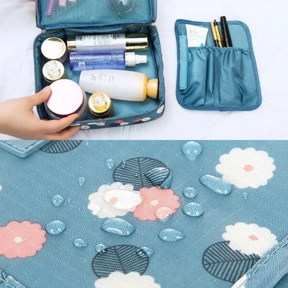  Bolsa de maquillaje de viaje para mujer, bolsa de cosméticos de  gran capacidad, impermeable, a cuadros, portátil, de piel sintética,  organizador de brochas de maquillaje, bolsa de almacenamiento con divisores  y