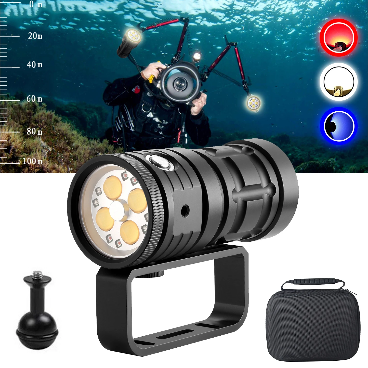 Diving Light Highlight Torch 20000Lumens Tactical Diving Flashlight