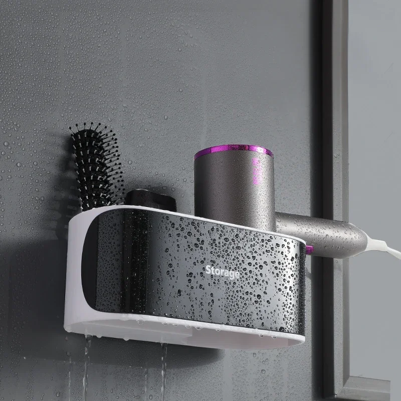 Hot Magic Wall-Mounted Storage Racks No Trace Stickers Creative Suction Cup Hair Dryer Holder Comb Rack Stand Bathroom Supplies