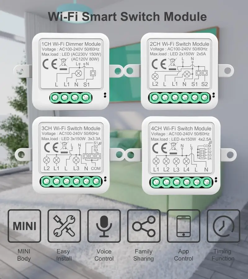 

Tuya Wifi MINI Smart Switch module 10A Support 2-way control Timer Wireless Switch Smart Home with Alexa Google Home Yandex