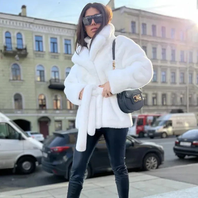 

2023 New Women Thick Warm Middle Long Winter Faux Fur Coat Overcoat Turn Down Collar Women Plush Fashion Female Casaco Feminino
