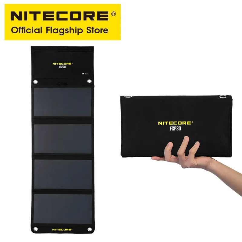 NITECORE FSP30 30W Portable Solar Panel Waterproof Small Solar Cell USB-C PD 18W Fast Charger for Phone Camping Hiking Riding