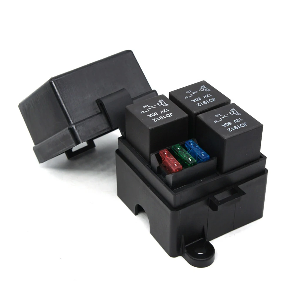 Truck Car 3 Way Fuse Holder Free Combination 4-Pin or 5-Pin 40A 80A Relays Circuit Standard ATO Blade Fuse Relay DC12V/24V Black fuse holder,car fuses kit