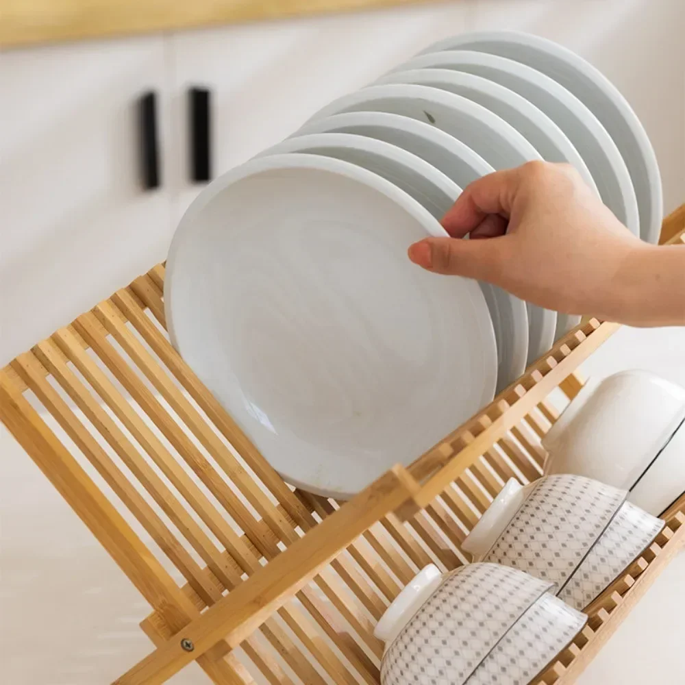 Bamboo Dish Rack Space Saving Antibacterial Drainer Shelf Natural Wood Highcapacity Kitchen Countertop Adjustable Utensil Holder