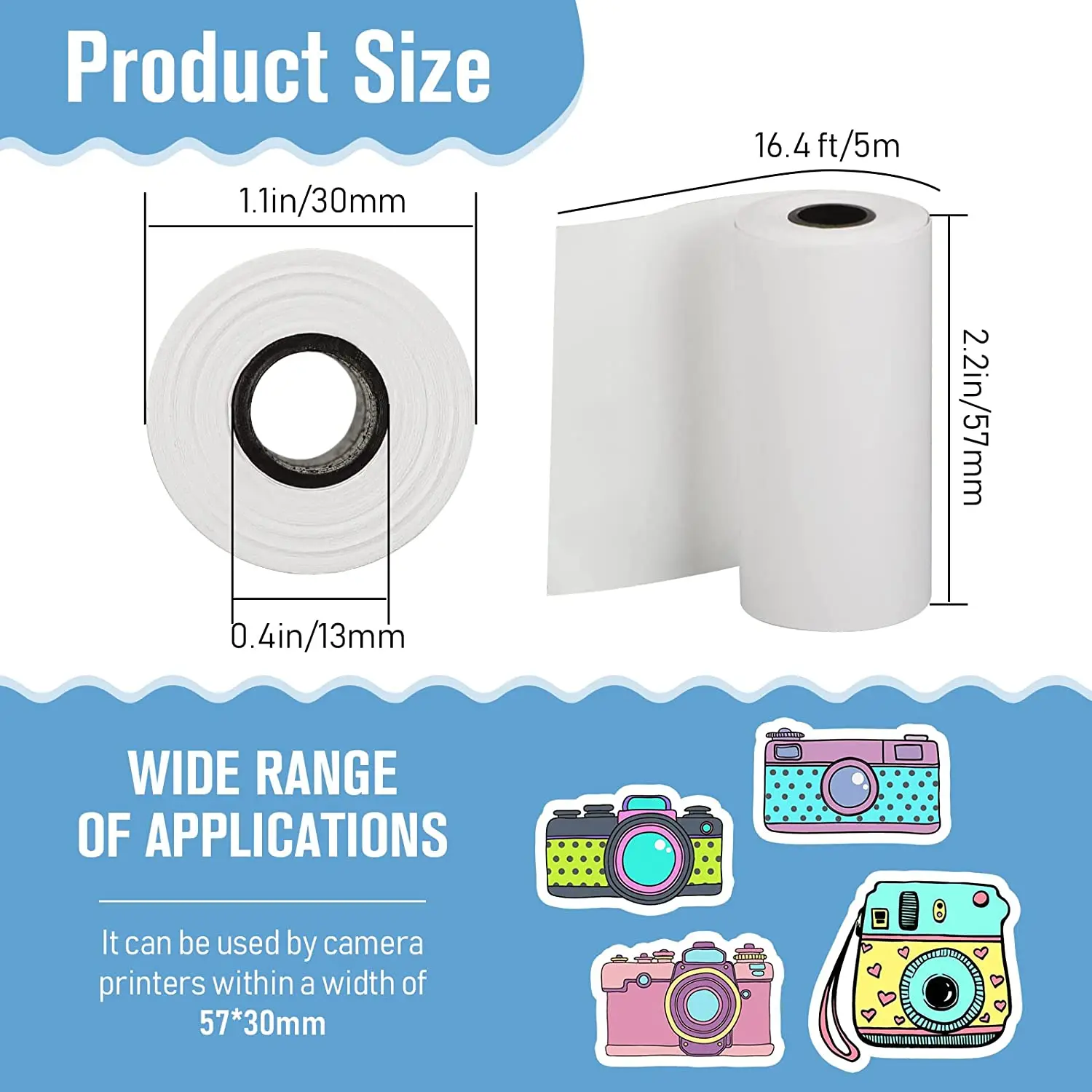 Thermal Paper 57*30mm for Children Camera Instant Printer and Kids Camera Printing Paper Replacement Accessories