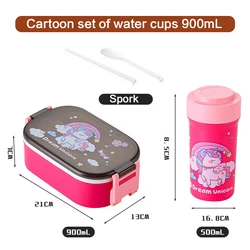 Colorful Kids' Lunch & Snack Box Set with Water Bottle - Dinosaur & Unicorn Design - 2 (Pink lunch box)
