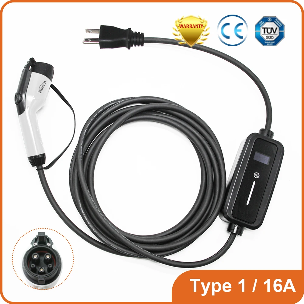 

Портативное автомобильное зарядное устройство для электромобиля тип 1 или тип 2 16 А, регулируемое белое зарядное устройство для электромобиля 8 м и Сумка-тоут