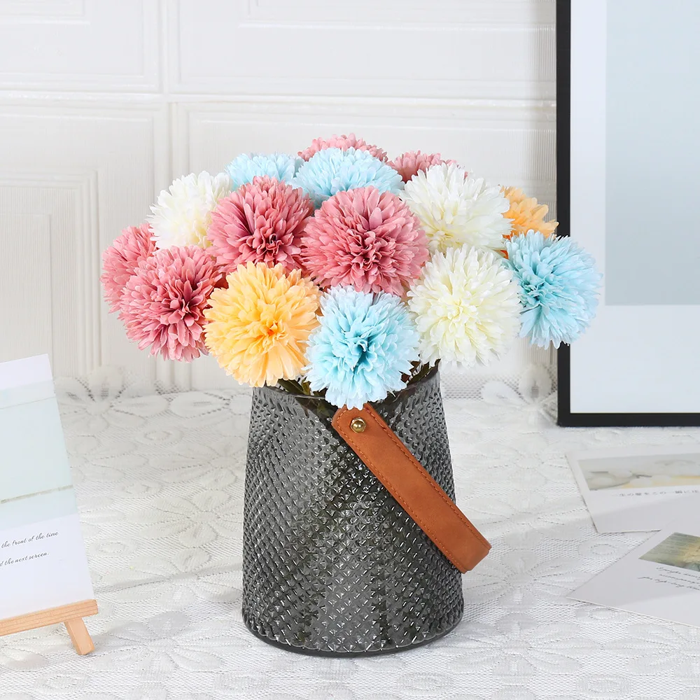 

1pc Mini Raw Silk Artificial Flower Dandelion Ball Chrysanthemum Hotel Home Wedding Party Christmas Decoration Accessories 2023