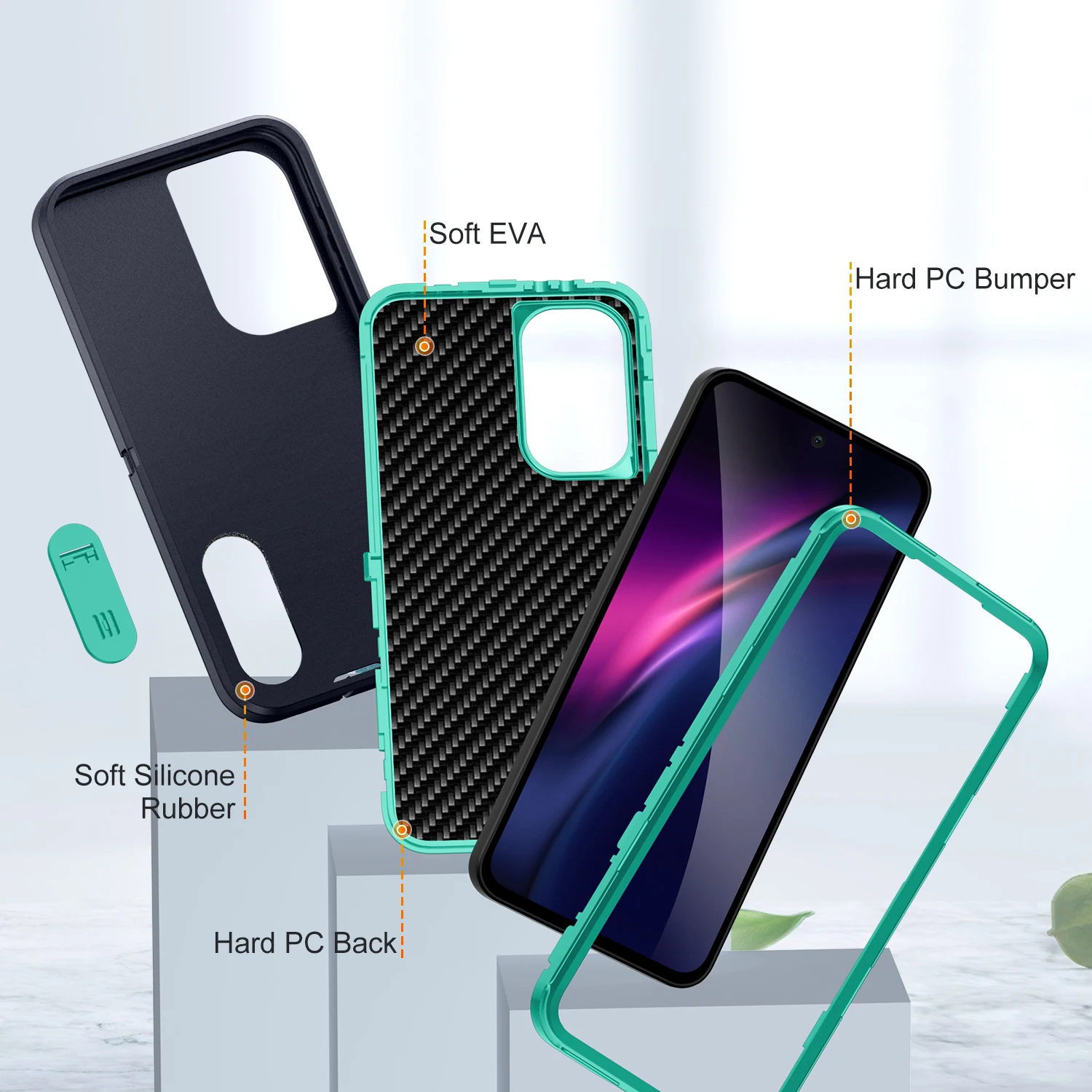 Triple Protection Heavy Armor Shockproof Phone Case with Hard Plastic Frame and Soft TPU Back Cover