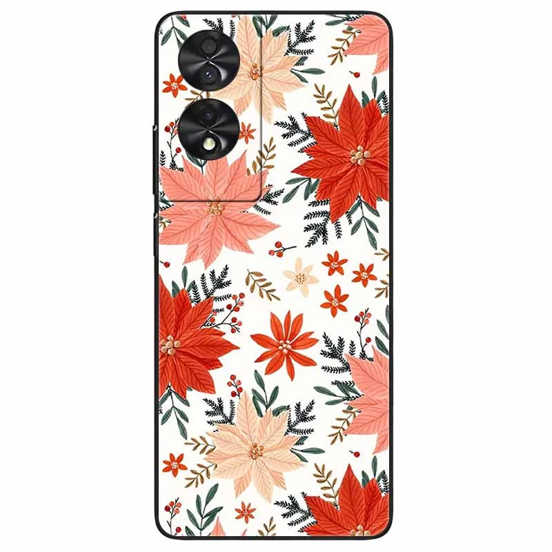 Floral Silicone Soft TPU Phone Cover with Black Bumper